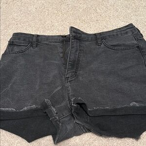 Black High-Waist Distressed Denim Shorts